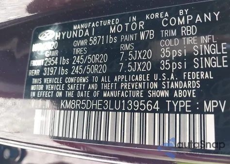 2020 Hyundai Palisade Limited from USA, damaged, VIN KM8R5DHE3LU139564